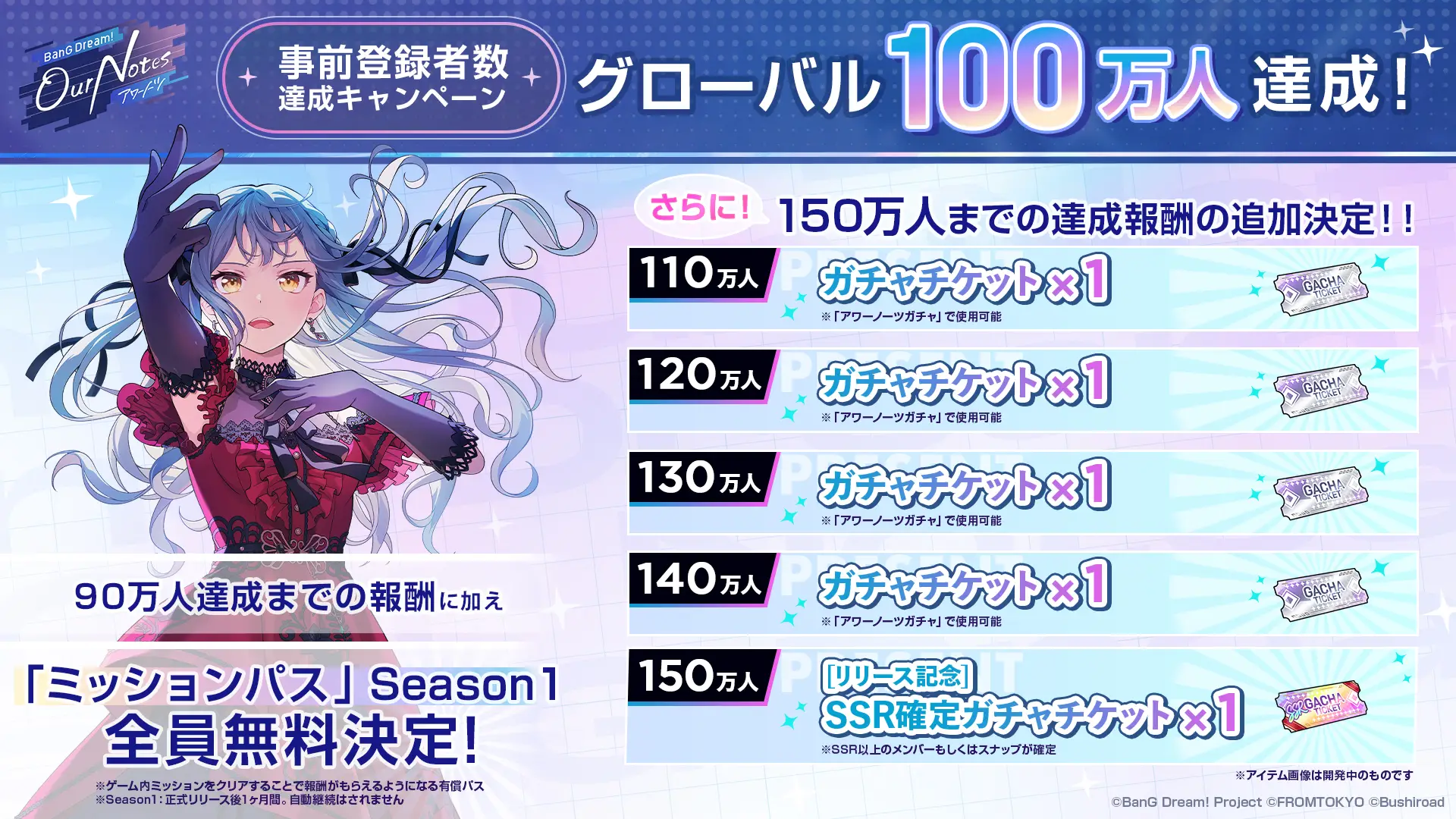 新作リズムゲーム「BanG Dream! Our Notes」事前登録者数がグローバル100万人を突破しました